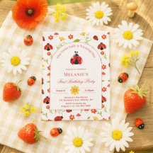 Cute Ladybug 1st Birthday Invitation