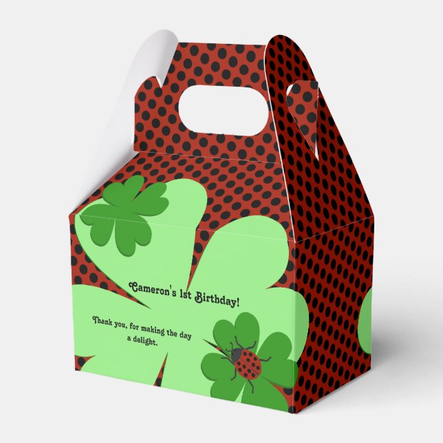 Cute Ladybug 1st Birthday Party Favour Box (Front Side)