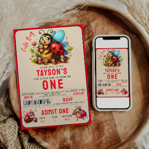 Cute Ladybug 1st Birthday Party  Invitation