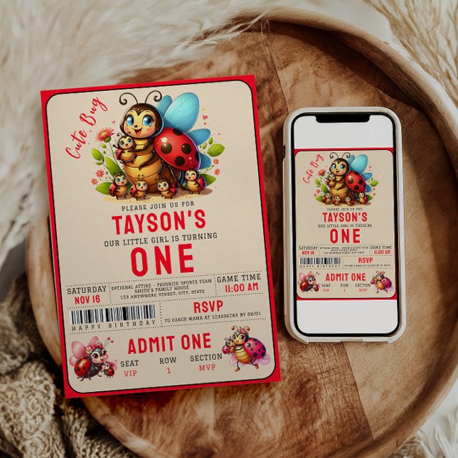 Cute Ladybug 1st Birthday Party  Invitation (Creator Uploaded)