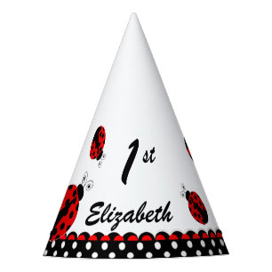 Cute Ladybug 1st Birthday Polka Dots Name Number Party Hat