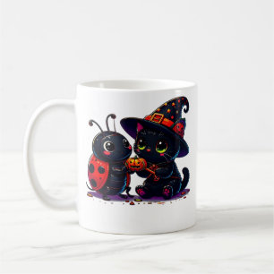 Cute Ladybug and Black Cat Halloween Classic T-Shi Coffee Mug