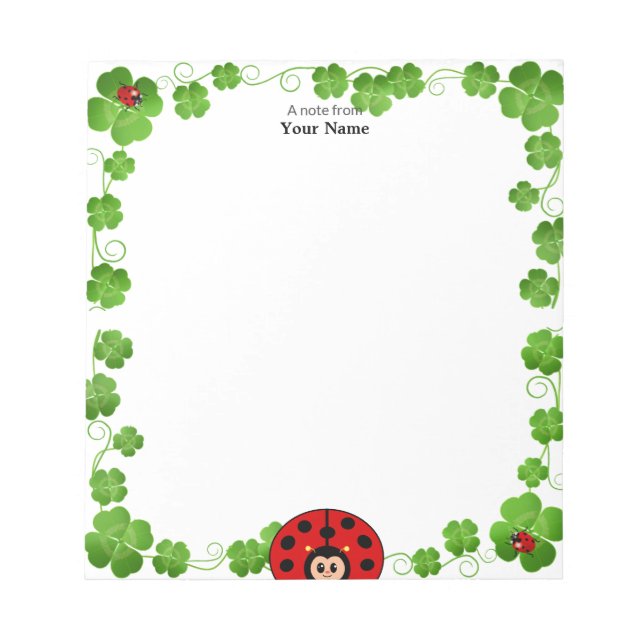 Cute Ladybug and Clover Leaves Simple Notepad (Front)