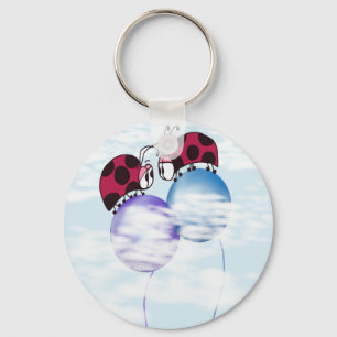 Cute Ladybug And Colorful Balloons Cartoon Key Ring