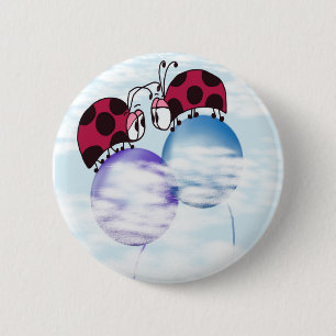 Cute Ladybug And Colourful Balloons Cartoon 6 Cm Round Badge