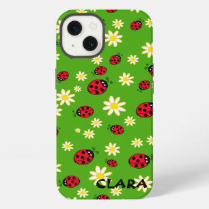 cute ladybug and daisy flower pattern green iPhone 13 case