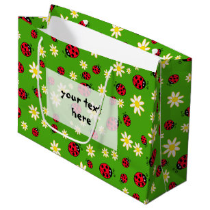 cute ladybug and daisy flower pattern green large gift bag