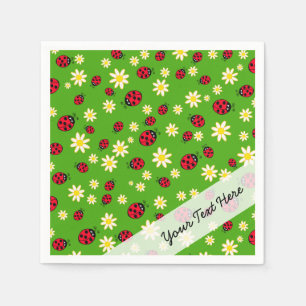 cute ladybug and daisy flower pattern green napkin
