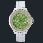 cute ladybug and daisy flower pattern green watch<br><div class="desc">Cute and trendy pattern featuring hand drawn cartoon of ladybugs and daisies on a green background.</div>