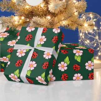 Cute Ladybug and Daisy Pattern Wrapping Paper