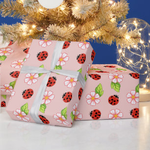 Cute Ladybug and Daisy Pattern Wrapping Paper