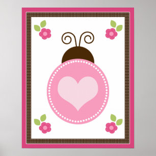 Cute Ladybug and Flowers Nursery Art Poster