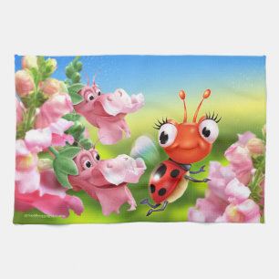 Cute Ladybug and friendly Snap Dragons T towel