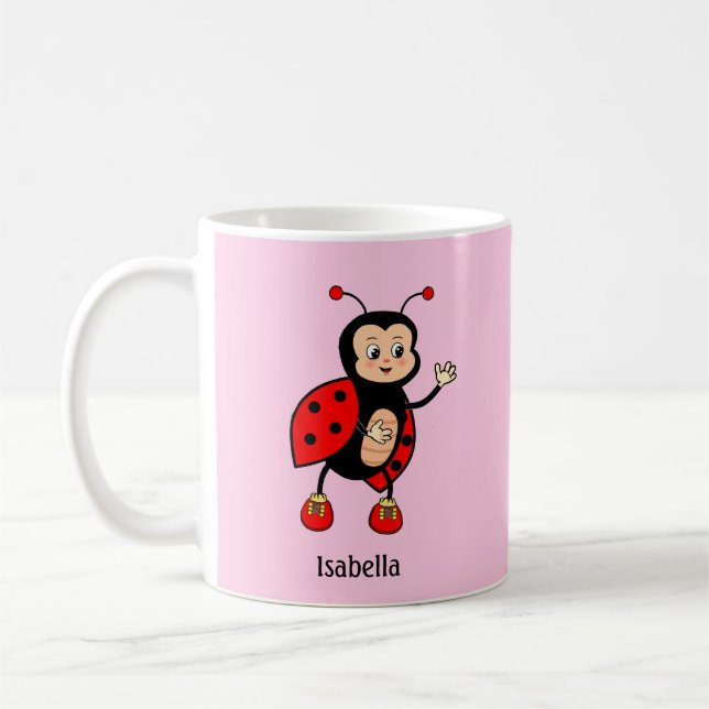 Cute Ladybug and Heart  Coffee Mug (Left)