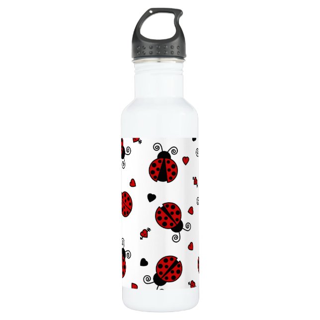 Cute Ladybug and Hearts Pattern 710 Ml Water Bottle (Front)