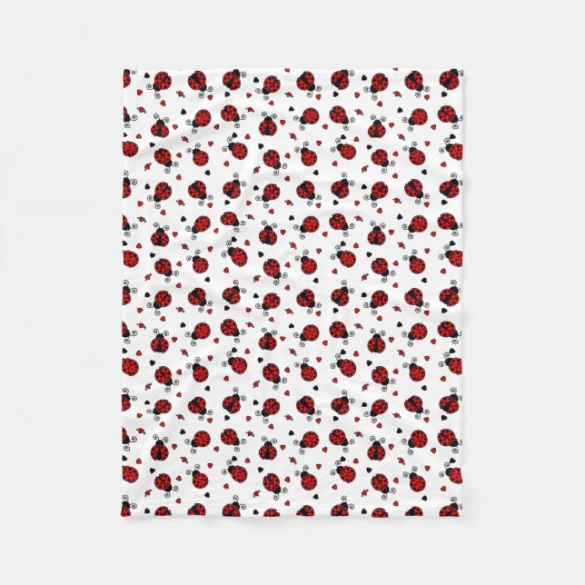Cute Ladybug and Hearts Pattern Fleece Blanket (Front)