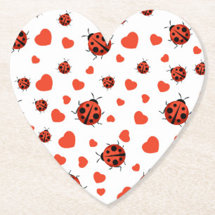 Cute Ladybug and Hearts Pattern  Paper Coaster