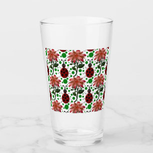 Cute Ladybug and Pink Flower Pattern Hand Drawn Glass