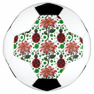 Cute Ladybug and Pink Flower Pattern Hand Drawn Soccer Ball