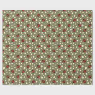 Cute Ladybug and Strawberry Flower Polka Dots Wrapping Paper