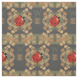 Cute Ladybug And Vines With Monogram Fabric