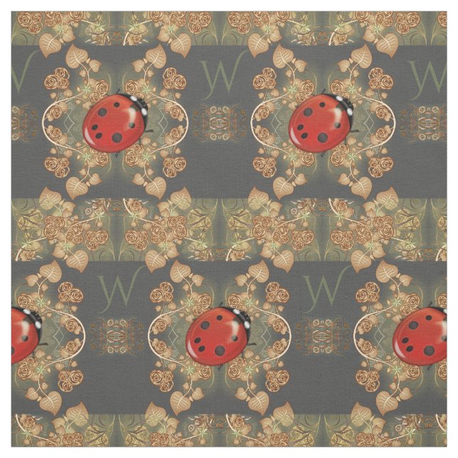Cute Ladybug And Vines With Monogram Fabric (Swatch)