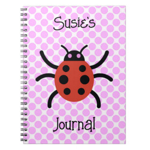 Cute Ladybug Art on Pink Personal Name Journal