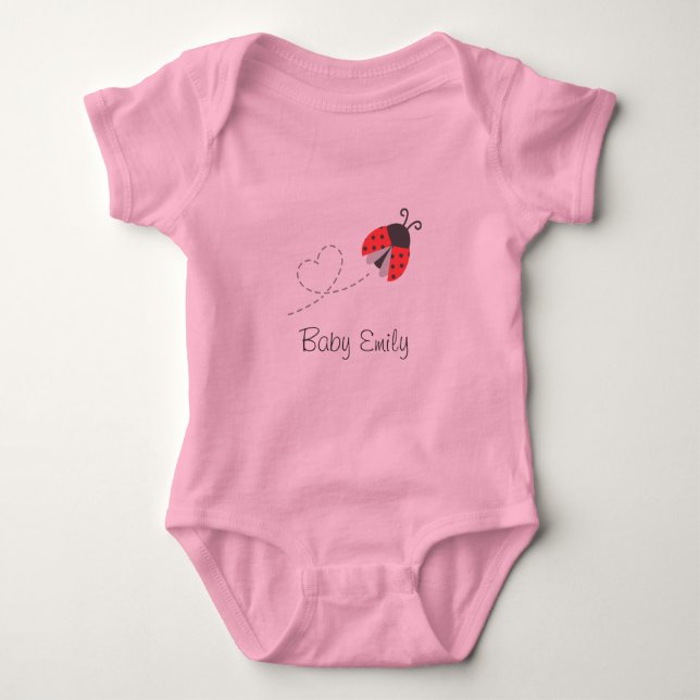 Cute Ladybug Baby Girl Personalised Baby Bodysuit (Front)