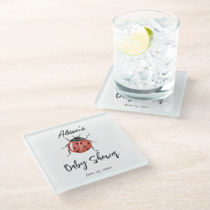 Cute Ladybug Baby Shower Glass Coaster