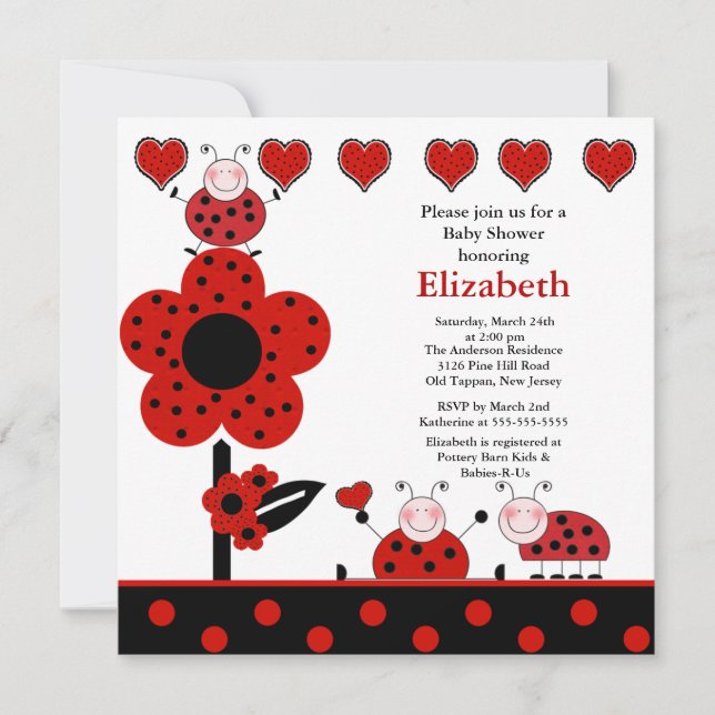 Cute Ladybug Baby Shower Invitation (Front)