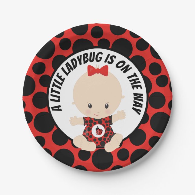 Cute ladybug baby shower party paper plate (Front)