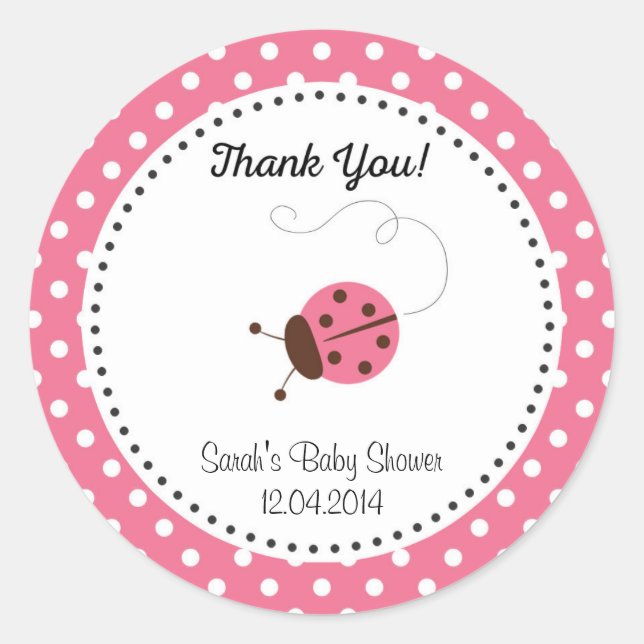 Cute Ladybug Baby Shower Sticker Pink (Front)