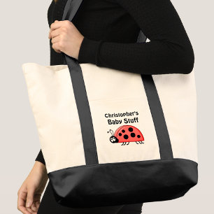 Cute ladybug baby stuff name red black tote bag