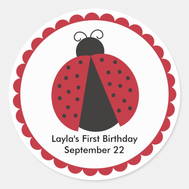 Cute Ladybug Birthday Party Favour Classic Round Sticker (Front)