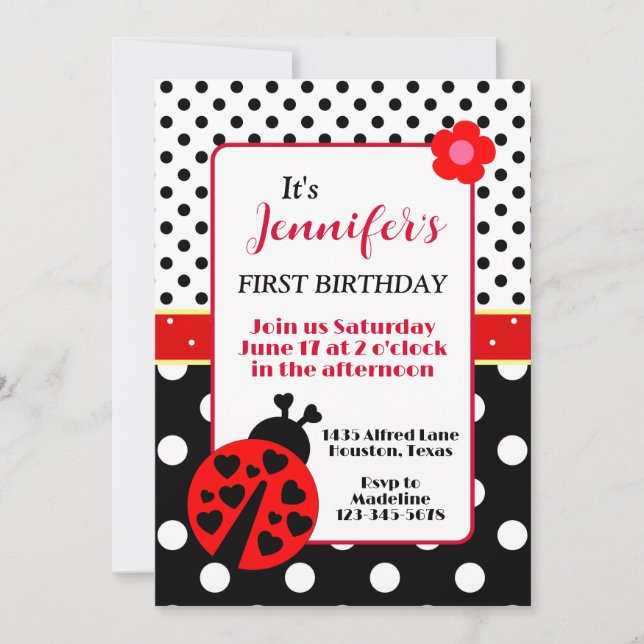Cute Ladybug Birthday Party Invitation (Front)