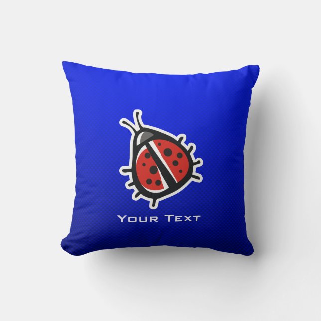 Cute Ladybug; Blue Cushion (Front)