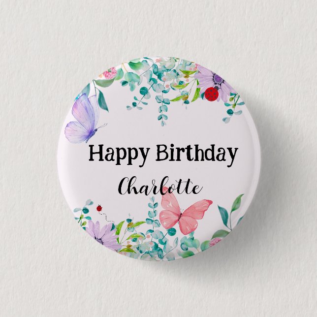 Cute Ladybug Butterfly colourful flower Birthday 3 Cm Round Badge (Front)