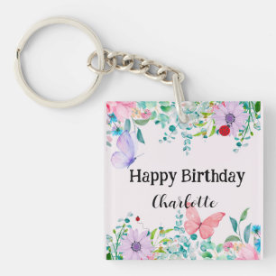 Cute Ladybug Butterfly colourful flower Birthday Key Ring