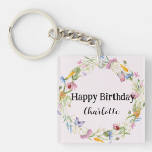 Cute Ladybug Butterfly Daisy floral Rustic Pattern Key Ring