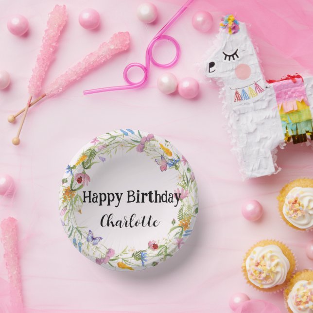 Cute Ladybug Butterfly Daisy floral Rustic Pattern Paper Plate (Party)