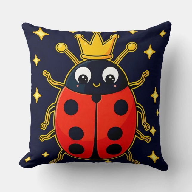 🐞 Cute Ladybug Cartoon Character Red Stars 🐞 Cushion (Front)
