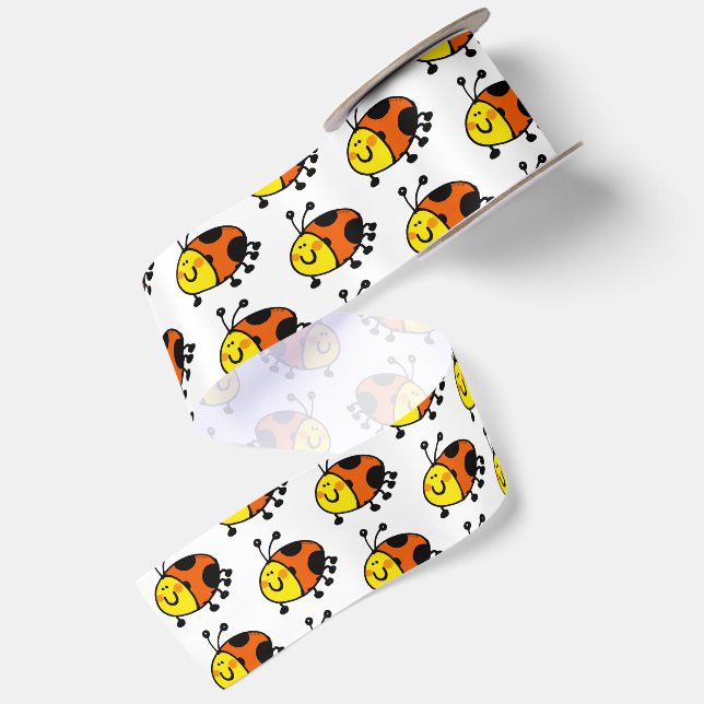 Cute Ladybug Cartoon  Satin Ribbon (Front+Back)