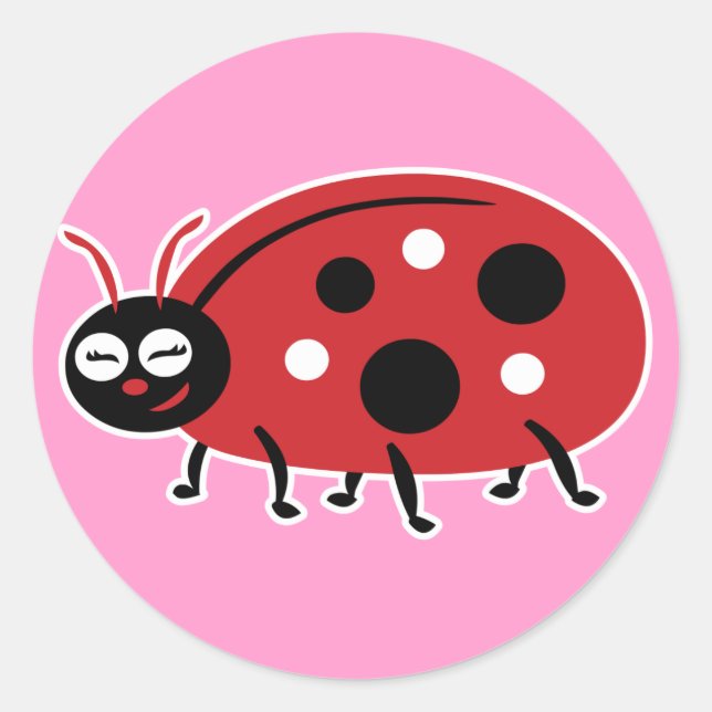 Cute Ladybug Classic Round Sticker (Front)