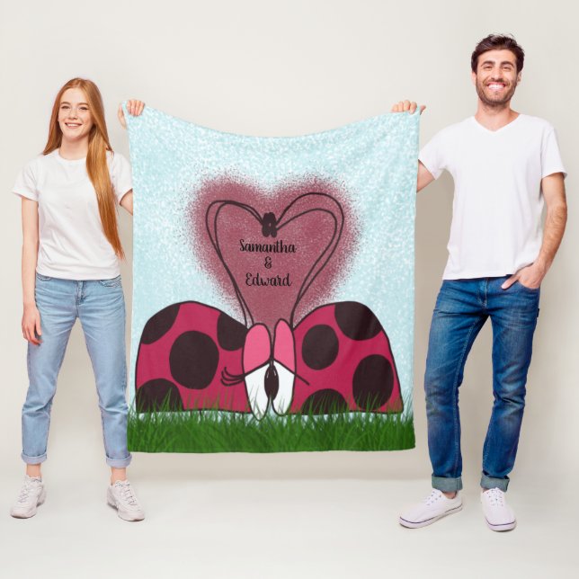 Cute Ladybug Couple Fleece Blanket (In Situ)