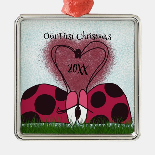 Cute Ladybug Couple  Metal Ornament (Front)