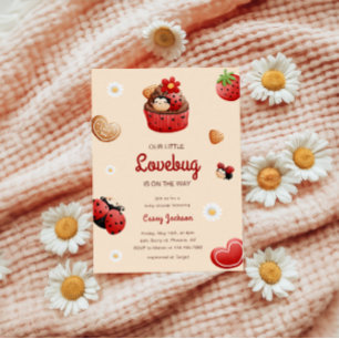 Cute Ladybug Cupcake Flowers Baby Shower Invitation