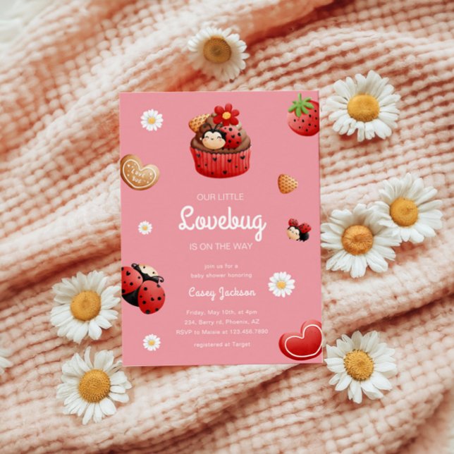 Cute Ladybug Cupcake Flowers Baby Shower Invitation (Creator Uploaded)