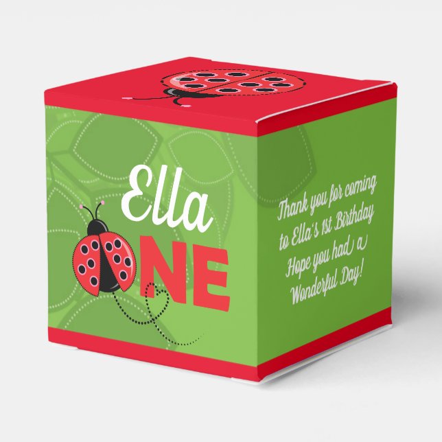 Cute Ladybug Design 1st birthday favour box 2" x 2 (Back Side)