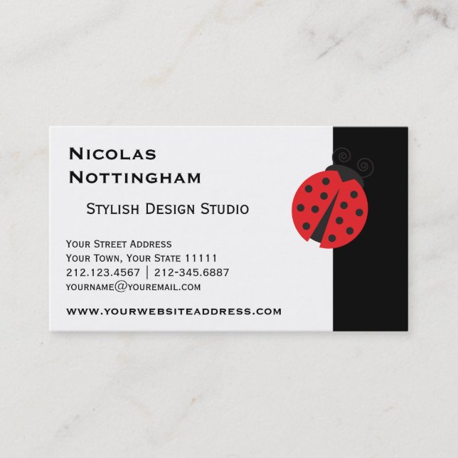 Cute Ladybug Drawing Business Card (Front)