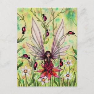 Cute Ladybug Fairy Fantasy Art Illustration Postcard